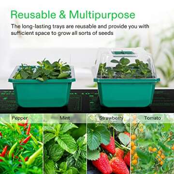 VIVOSUN 6-Pack Seed Starter Trays, 72-Cell Seed Starter Kit with Humidity Dome, Flat Reusable Plant Germination Trays with Drain Hole, Green Propagation Tray for Planting Seeds