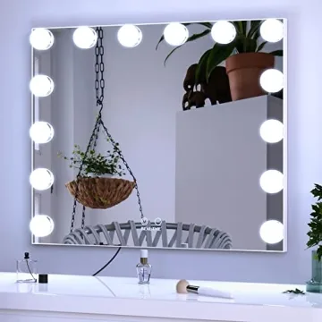 BEAUTME Vanity Mirror with Lights,Hollywood Makeup Mirror with 14pcs Dimmer Bulbs,Dressing Tabletop Mirror/Wall Mounted Mirror Smart Touch Control Led Mirror Big (20 x 23.6inch/White)