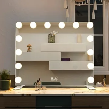 BEAUTME Vanity Mirror with Lights,Hollywood Makeup Mirror with 14pcs Dimmer Bulbs,Dressing Tabletop Mirror/Wall Mounted Mirror Smart Touch Control Led Mirror Big (20 x 23.6inch/White)