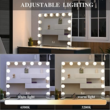 BEAUTME Vanity Mirror with Lights,Hollywood Makeup Mirror with 14pcs Dimmer Bulbs,Dressing Tabletop Mirror/Wall Mounted Mirror Smart Touch Control Led Mirror Big (20 x 23.6inch/White)