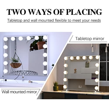 BEAUTME Vanity Mirror with Lights,Hollywood Makeup Mirror with 14pcs Dimmer Bulbs,Dressing Tabletop Mirror/Wall Mounted Mirror Smart Touch Control Led Mirror Big (20 x 23.6inch/White)