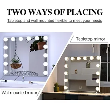 BEAUTME Vanity Mirror with Lights,Hollywood Makeup Mirror with 14pcs Dimmer Bulbs,Dressing Tabletop Mirror/Wall Mounted Mirror Smart Touch Control Led Mirror Big (20 x 23.6inch/White)