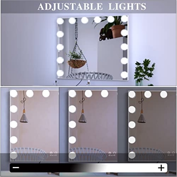 BEAUTME Vanity Mirror with Lights,Hollywood Makeup Mirror with 14pcs Dimmer Bulbs,Dressing Tabletop Mirror/Wall Mounted Mirror Smart Touch Control Led Mirror Big (20 x 23.6inch/White)