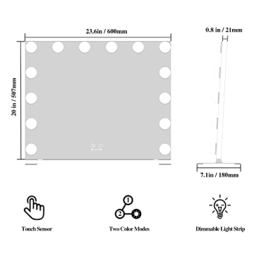 BEAUTME Vanity Mirror with Lights,Hollywood Makeup Mirror with 14pcs Dimmer Bulbs,Dressing Tabletop Mirror/Wall Mounted Mirror Smart Touch Control Led Mirror Big (20 x 23.6inch/White)