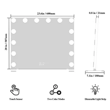 BEAUTME Vanity Mirror with Lights,Hollywood Makeup Mirror with 14pcs Dimmer Bulbs,Dressing Tabletop Mirror/Wall Mounted Mirror Smart Touch Control Led Mirror Big (20 x 23.6inch/White)