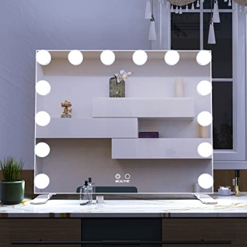 BEAUTME Vanity Mirror with Lights,Hollywood Makeup Mirror with 14pcs Dimmer Bulbs,Dressing Tabletop Mirror/Wall Mounted Mirror Smart Touch Control Led Mirror Big (20 x 23.6inch/White)