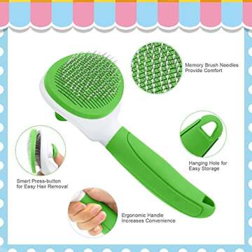 Cat Brushes for Indoor Cats, Dog Brush for Shedding with Metal Cat Comb, Self Cleaning Pet Hair Brush with Release Button for Grooming Kitten(Green)
