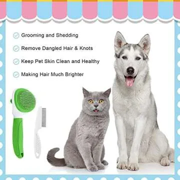 Cat Brushes for Indoor Cats, Dog Brush for Shedding with Metal Cat Comb, Self Cleaning Pet Hair Brush with Release Button for Grooming Kitten(Green)