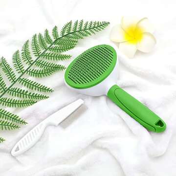 Cat Brushes for Indoor Cats, Dog Brush for Shedding with Metal Cat Comb, Self Cleaning Pet Hair Brush with Release Button for Grooming Kitten(Green)