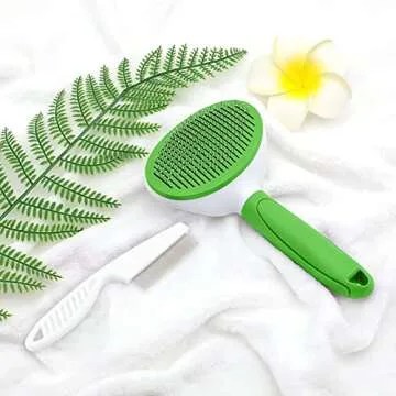 Cat Brushes for Indoor Cats, Dog Brush for Shedding with Metal Cat Comb, Self Cleaning Pet Hair Brush with Release Button for Grooming Kitten(Green)