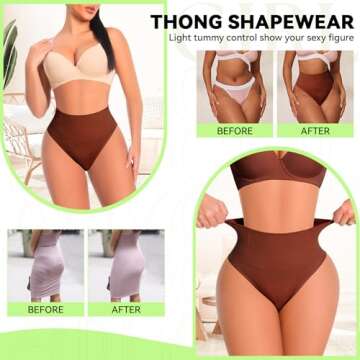 Anygirl Tummy Control Thong Shapewear Panties for Women Seamless Shaping Thong Underwear Body Shaper...
