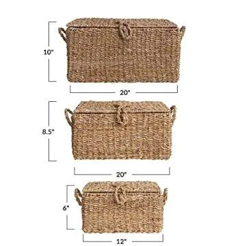 Creative Co-Op Woven Seagrass Storage Trunks, Set of 3 Sizes, Natural