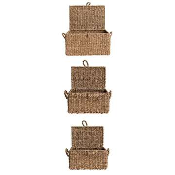 Creative Co-Op Woven Seagrass Storage Trunks, Set of 3 Sizes, Natural
