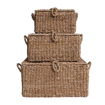 Creative Co-Op Woven Seagrass Storage Trunks, Set of 3 Sizes, Natural