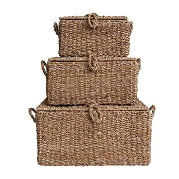 Creative Co-Op Woven Seagrass Storage Trunks, Set of 3 Sizes, Natural