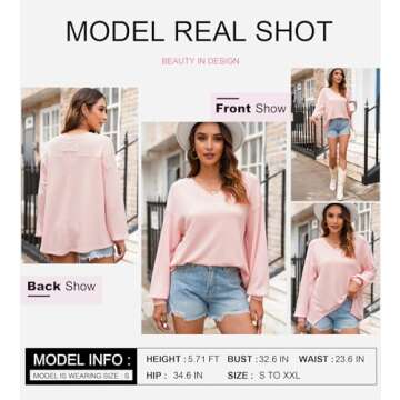 Dokotoo Womens Fashion Fall Clothes Sexy V Neck Long Sleeve Shirts for Women Office Workout Pullover...