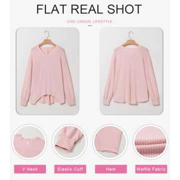 Dokotoo Womens Fashion Fall Clothes Sexy V Neck Long Sleeve Shirts for Women Office Workout Pullover Blouses Pleated Tops 2024 Trendy Pink Tops Dressy Casual Large