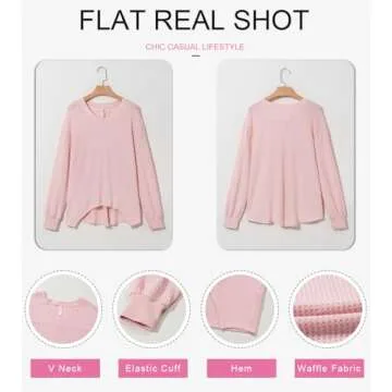 Dokotoo Womens Fashion Fall Clothes Sexy V Neck Long Sleeve Shirts for Women Office Workout Pullover Blouses Pleated Tops 2024 Trendy Pink Tops Dressy Casual Large