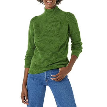Amazon Essentials Women's Winter Sweater - Soft Touch Cable Knit, Green, Large