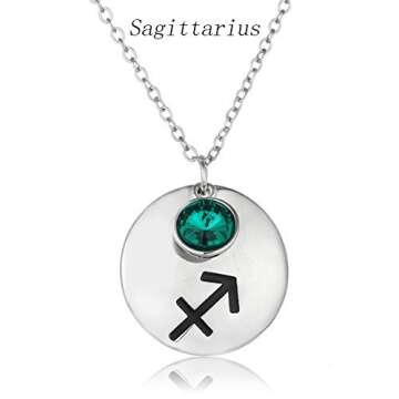 MUZHE Silver 12 Constellations Birthstone Charm Pendant Necklace for Birthday Gifts (Sagittarius)