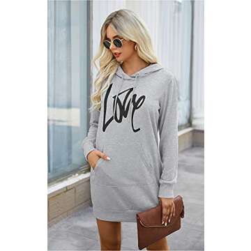 PRETTYGARDEN Women's Hooded Sweatshirt Dress - Casual Pullover with Pockets (Large, Grey)