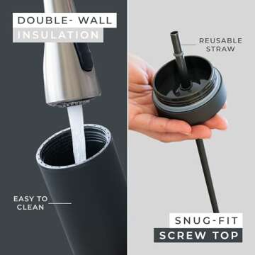 STRATA CUPS Black Skinny Tumblers with Lids and Straws (12 pack) - 16oz Double Wall Acrylic Tumbler, Tall Matte Skinny Tumblers, Bulk with Free Straw Cleaner, Reusable Cups