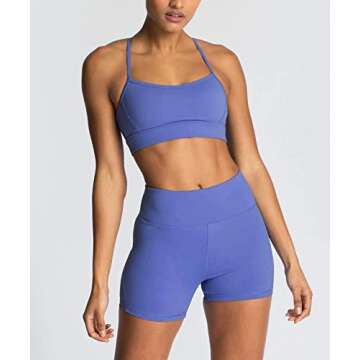 IWEMEK Workout Sets for Women 2 Piece Yoga Outfits High Waisted Running Biker Shorts with Adjustable Strap Sport Bra Exercise Running Gym Clothes Sets Blue X-Small