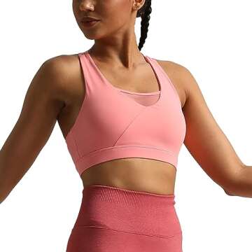 Aoxjox Women's Workout Sports Bras Hilary Mesh Fitness Padded Training High Impact Gym Bra Yoga Crop Tank Top (Salmon Rose, Medium)