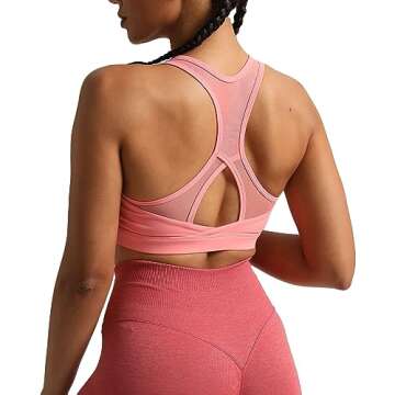 Aoxjox Women's Workout Sports Bras Hilary Mesh Fitness Padded Training High Impact Gym Bra Yoga Crop Tank Top (Salmon Rose, Medium)