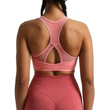 Aoxjox Women's Workout Sports Bras Hilary Mesh Fitness Padded Training High Impact Gym Bra Yoga Crop Tank Top (Salmon Rose, Medium)