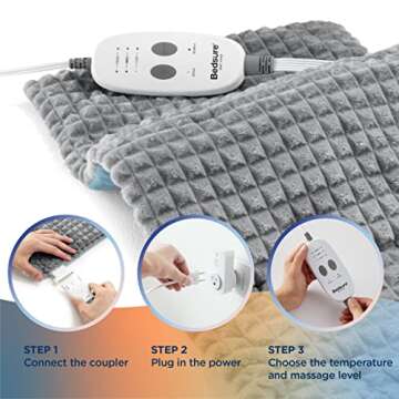 Bedsure Heating Pad for Neck and Shoulders Pain Relief, Weighted Massaging Heated Pad for Cramps, Electric Pad with 3 Heat Levels & 3 Massage Modes, 12" x 24", Grey