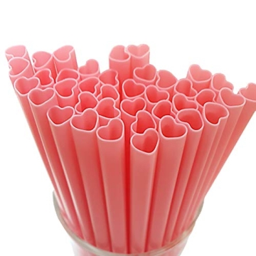 The best MOON 100pcs Heart Shaped Pink Straws Disposable Drinking Cute Straw Individually Wrapped Pi...