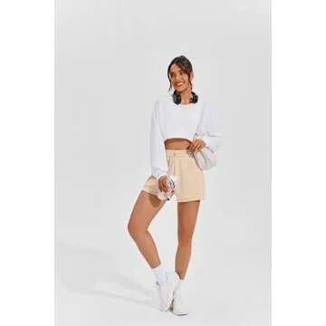 PINSPARK Womens Sweat Shorts Casual Summer Athletic Short Comfy Soft Lounge Bottoms Shorts with Pockets Drawstring, Khaki, X-Large