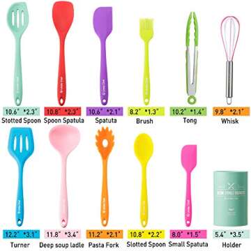 Silicone Cooking Utensils Kitchen Utensil Set-12 Pieces Colorful Kitchen Utensils Cooking Tools Turn...