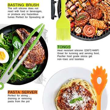 Silicone Cooking Utensils Kitchen Utensil Set-12 Pieces Colorful Kitchen Utensils Cooking Tools Turner Tongs Spatula Spoon for Nonstick Cookware - Best Kitchen Tools with Utensil Crock by Umite Chef