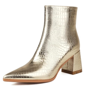 XIANGZU Women's Gold Metallic Pointed Toe Ankle Boots - Chic Comfort & Style
