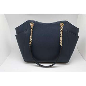 Michael Kors Jet Set Travel Large Chain Shoulder Tote Navy Blue Leather
