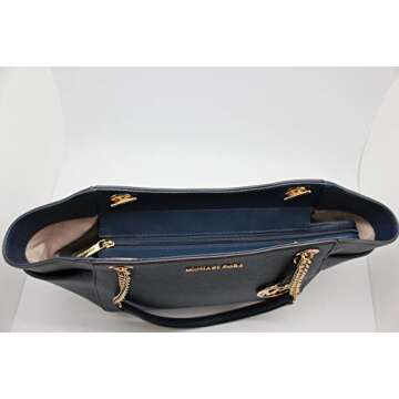 Michael Kors Jet Set Travel Large Chain Shoulder Tote Navy Blue Leather
