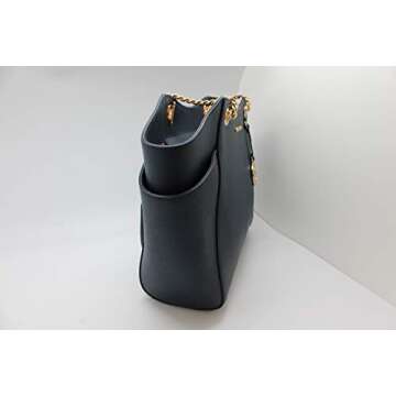 Michael Kors Jet Set Travel Large Chain Shoulder Tote Navy Blue Leather