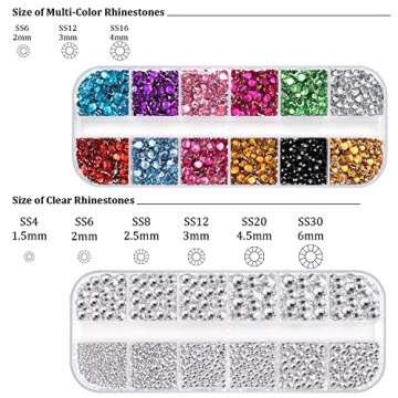 Nail Rhinestones 4520PCS 1.5-6mm Colorful Transparent White Round Flatback Crystal Shine Diamonds fo...