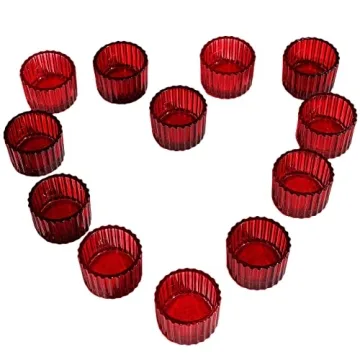 VOHO Red Candle Holders for Table Centerpiece, Tealight Candle Holder Set of 12 for Small Tealight C...