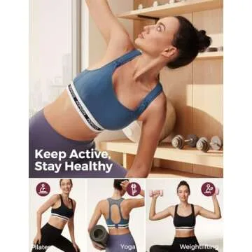 Momcozy Nursing Bras for Breastfeeding, FB011 Low-Impact Nursing Sports Bra Support Maternity Pregnancy Padded Wireless Bralette Blue