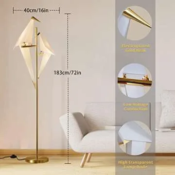 MORE CHANGE MoreChange 72In Modern LED Floor Lamp, Bird Floor Light Gold Metal Fixtures for Living Room Bedroom Dinning Room Office (2 Birds)
