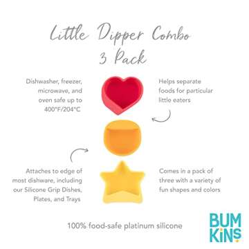 Bumkins Baby Silicone Little Dippers, Attaches to Bowls, Dishes and Plates, Sauce Cup, Holds Condiments, Dip, Puree, Toppings, Baby Led Weaning, Essential Feeding Supplies, for Babies 6 Months Up