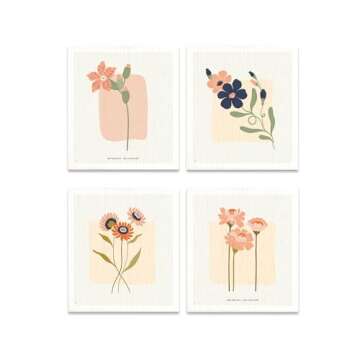 Ablecozy Swedish Dish Clothes Pack of 4, Reusable Soft Kitchen Towels Dish Cloths Set Absorbent Spon...