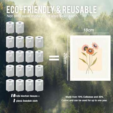 Ablecozy Swedish Dish Clothes Pack of 4, Reusable Soft Kitchen Towels Dish Cloths Set Absorbent Sponge Cleaning Washable Quick Drying Bar Hand Washing (flower2)