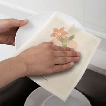 Ablecozy Swedish Dish Clothes Pack of 4, Reusable Soft Kitchen Towels Dish Cloths Set Absorbent Sponge Cleaning Washable Quick Drying Bar Hand Washing (flower2)