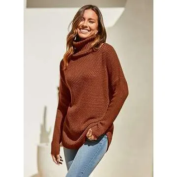 DOROSE Women's Oversized Turtleneck Long Sleeve Casual Pullover Knit Tunic Sweater Orange