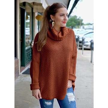 DOROSE Women's Oversized Turtleneck Long Sleeve Casual Pullover Knit Tunic Sweater Orange