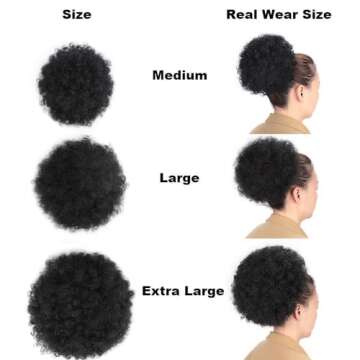 AISI QUEENS Short Afro Synthetic Curly Hair Ponytail African American Kinky Curly Wrap Drawstring Puff Ponytail Hair Extensions with 2 Clips(Large 1B#)